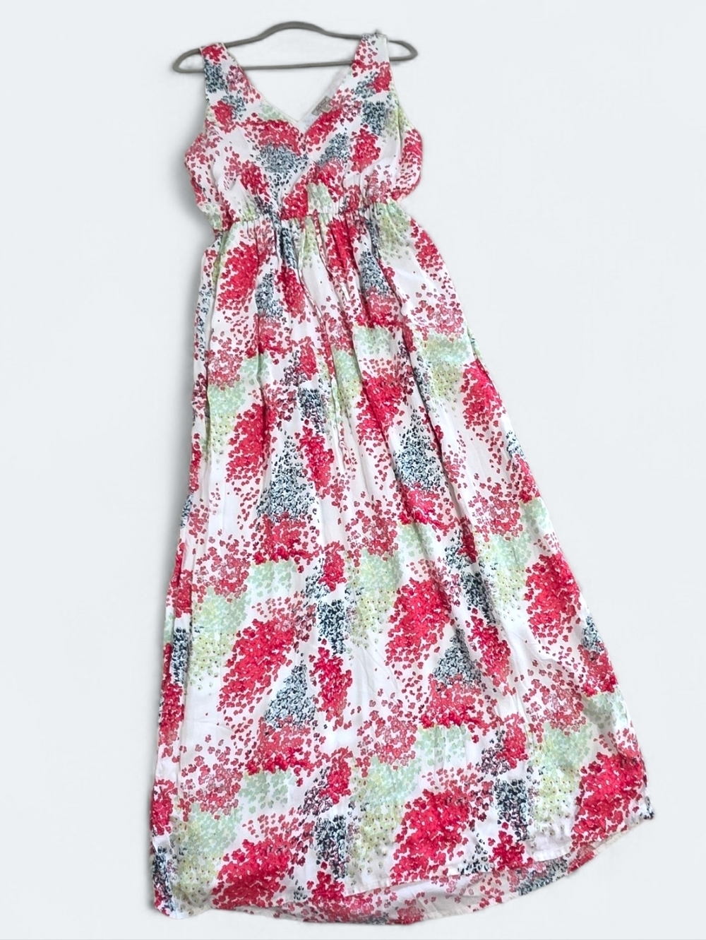 Lucky Brand Floral Sleeveless Maxi Dress V-Neck Boho White Red Beauti Size Small
